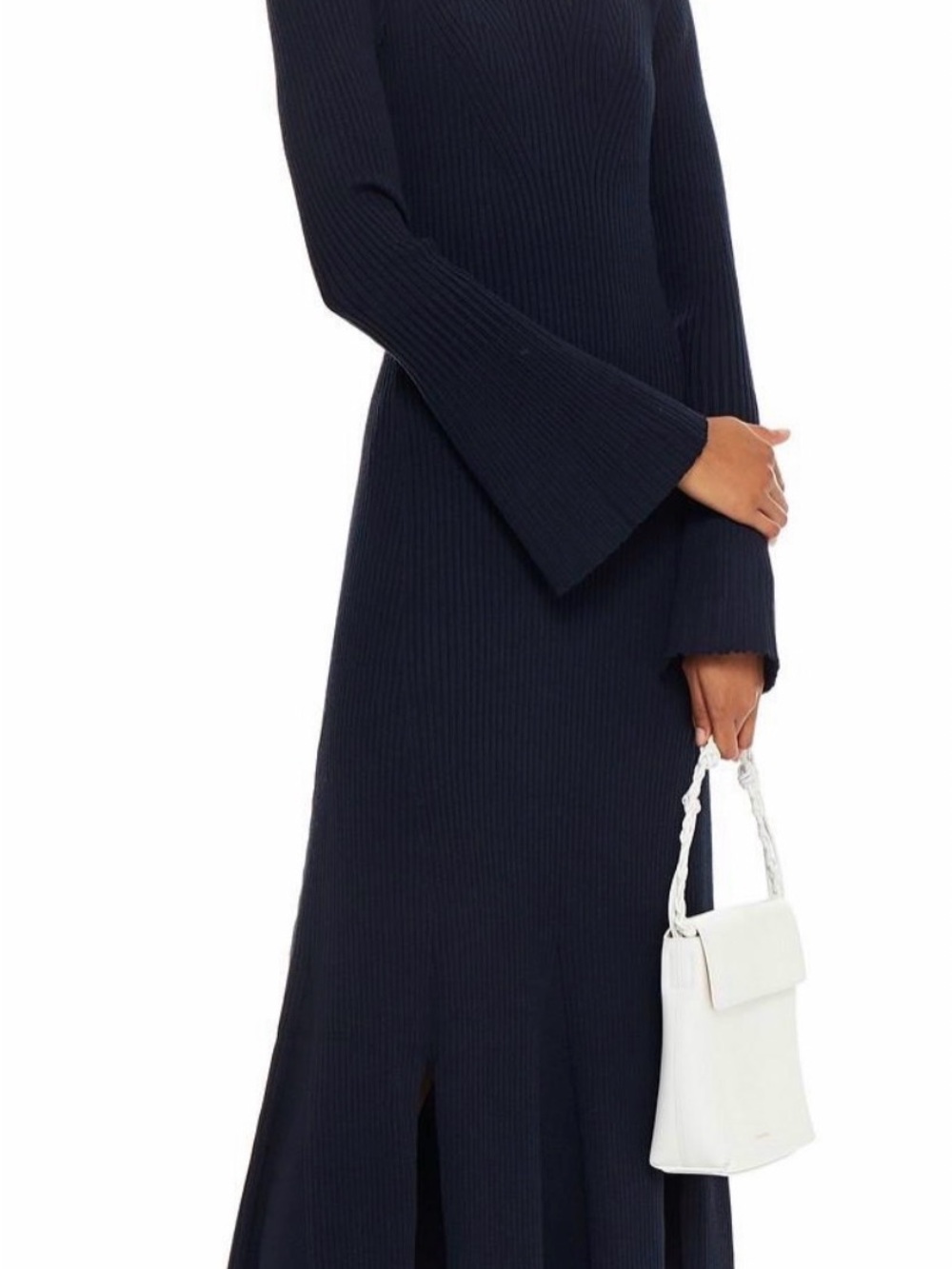 Sandro Paris Romy Ribbed Knit Long Sleeve Navy Maxi Dress